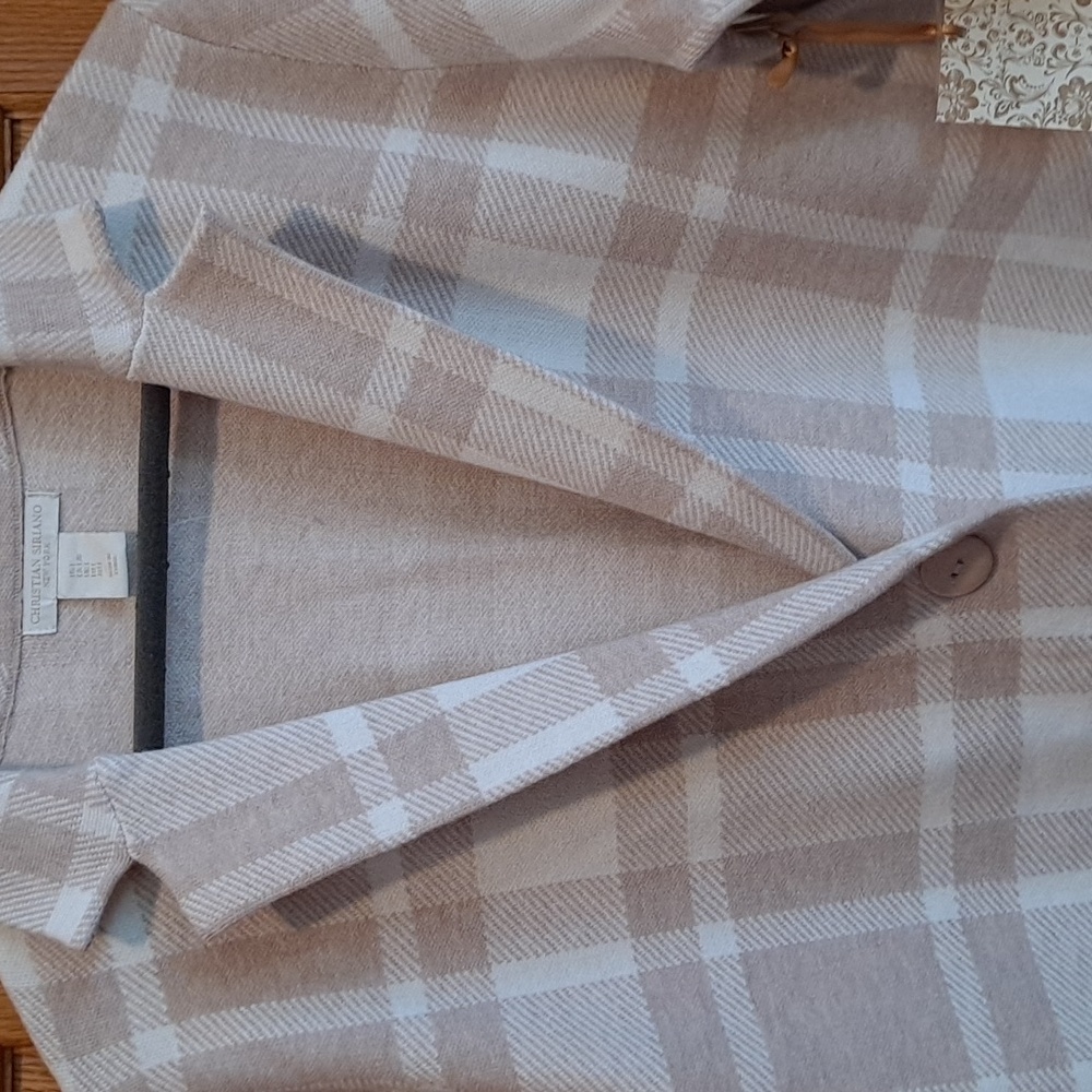 NWT Christian Seriano Tan And Cream Plaid Blazer - Picture 3 of 8